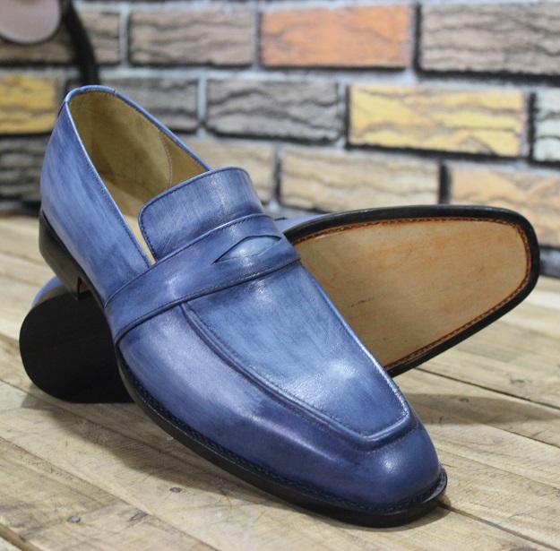 Mens New Handmade Formal & Dress Shoes Dual Tone Blue Leather Slip On ...