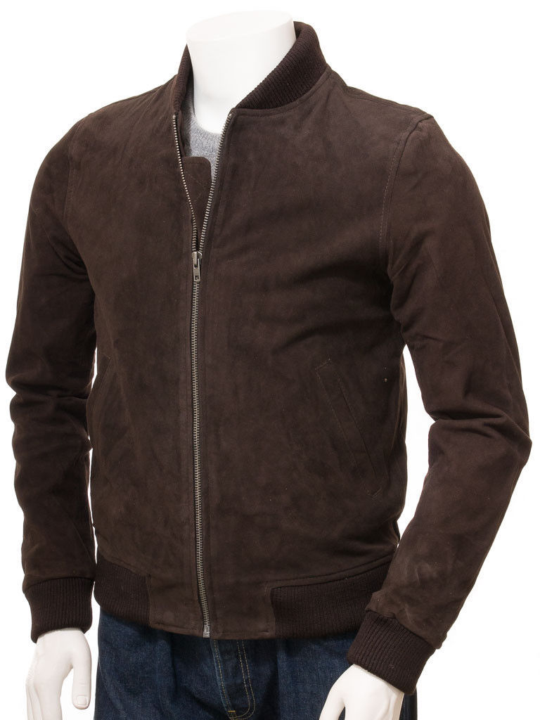 Men's New Handmade Latest Trendy Brown Cow Suede Leather Bomber Jacket ...