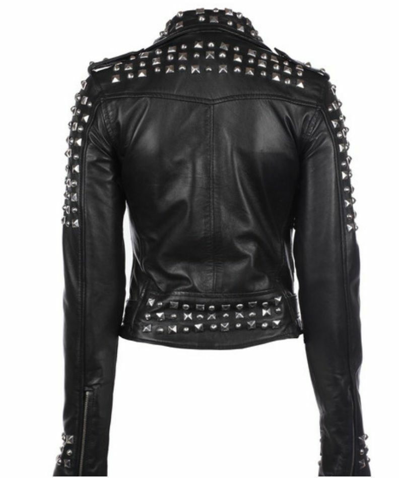 New Handmade Women Black Leather Punk Silver Spiked Studded Fashion ...
