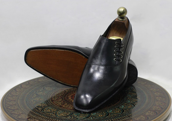 Men's Handmade Formal Leather Shoes Black Leather Side Lace Stylish ...