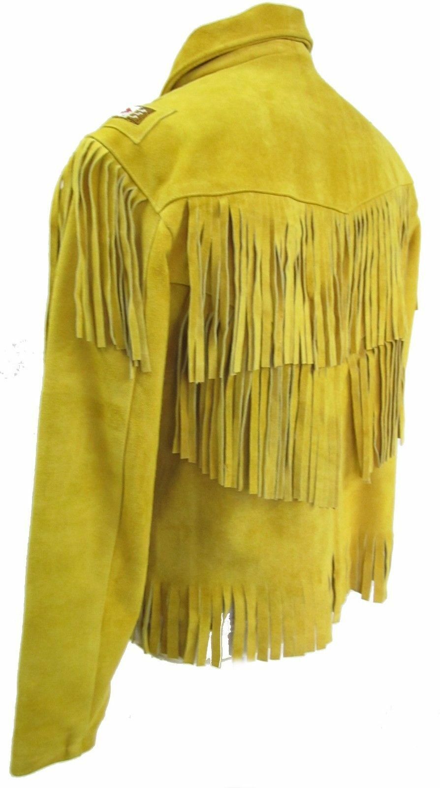 Unisex Yellow Suede Leather Jacket Vintage Cow-boy Fringes and Beads ...
