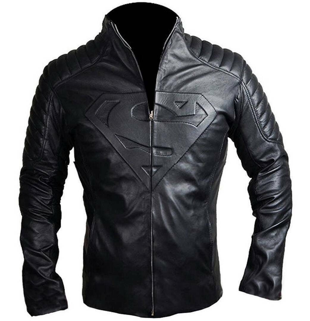New Men's Handmade Black Leather Superman Logo Fashion Leather Biker ...