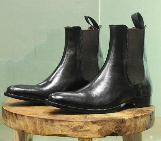 Handmade Shoes Black Ankle High Long Chelsea Boots - TheLeatherAble
