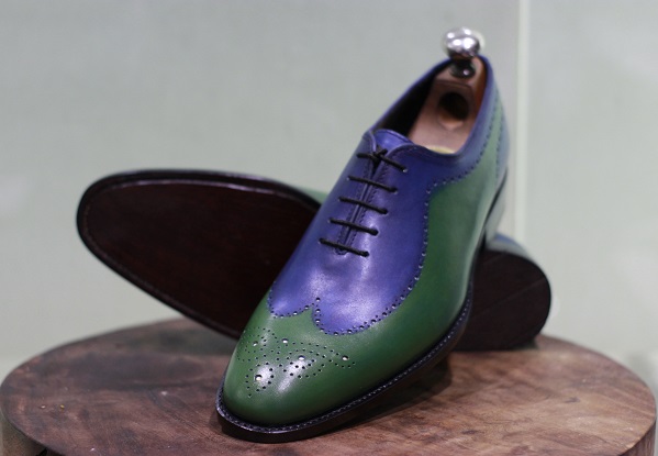 New Men's Handmade Formal Shoes Men's Blue & Green Leather Lace Up ...