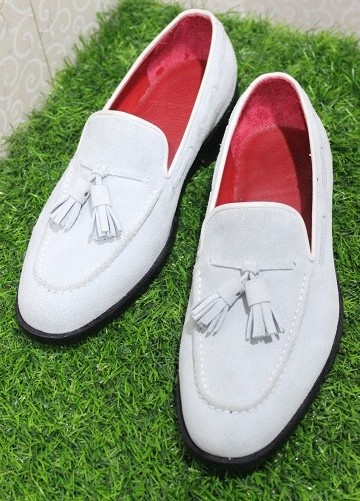 Men's Handmade Formal Shoes White Suede Leather Teasels Slip On ...