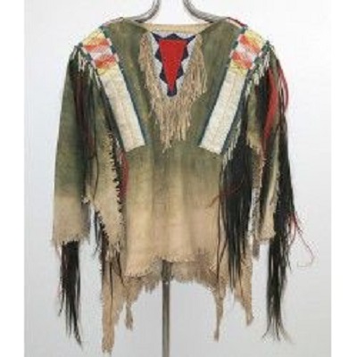 Men's Native American Buckskin Bucksin Suede Leather Fringe War Shirt Pants  Suit