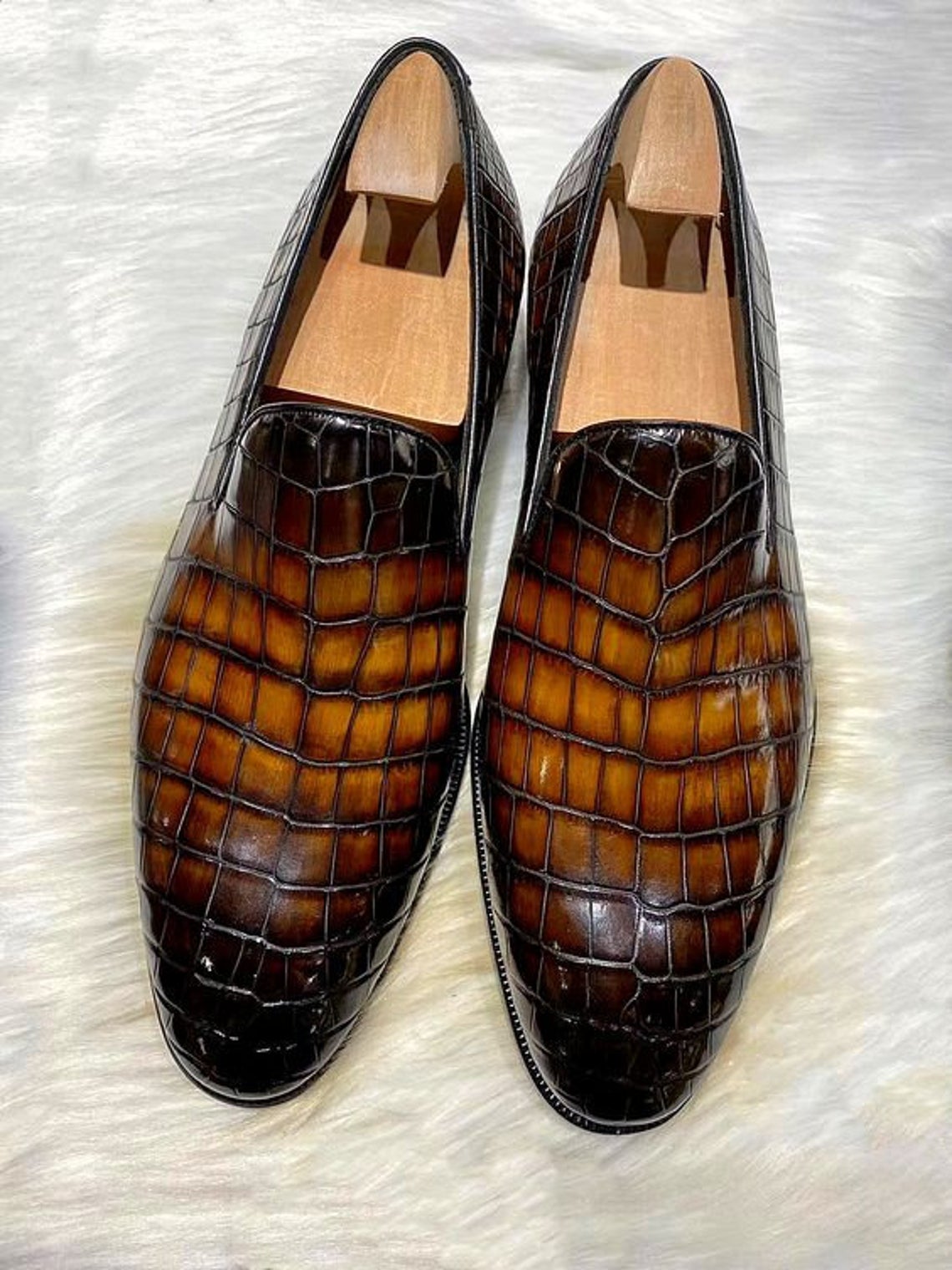 New Handmade Dark Brown Shaded Alligator Textured Leather Stylish ...