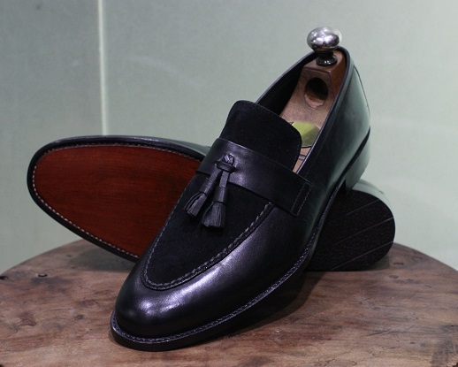 New Men's Handmade Leather Shoes Black Leather & Suede Loafer Teasels ...