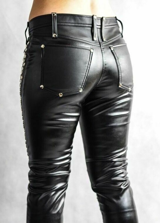 Womens New Pants Black Laceup Silver Studded Genuine Leather Multi ...