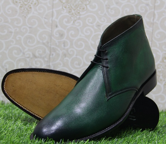 New Handmade Mens Formal Shoes Green Shaded Leather Lace Up Chelsea ...