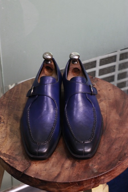 Men's Handmade Leather Shoes Two Tone Blue Leather Stylish Single Monk ...