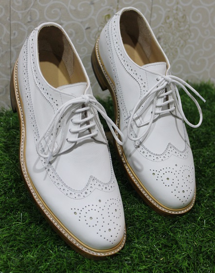 New Mens Handmade Formal White Leather Shoes Lace Up Wing Tip Style ...