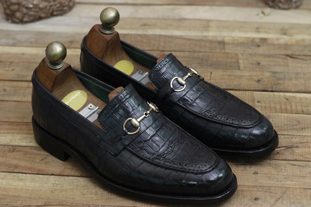 New Men's Handmade Formal Leather Shoes Black Crocodile Textured ...