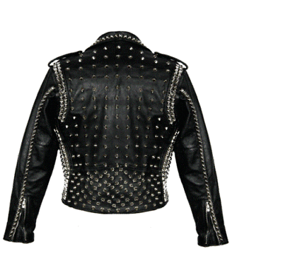 New Men's Full Black Punk Brando Silver Spiked Studded Cowhide Leather ...