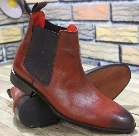 Mens New Handmade Formal Burgundy Color Leather Ankle High Boots ...