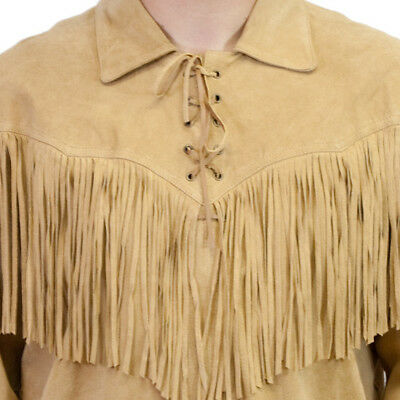 Men Suede Lace Up Western Fringed Cowboy Shirt Wear - TheLeatherAble