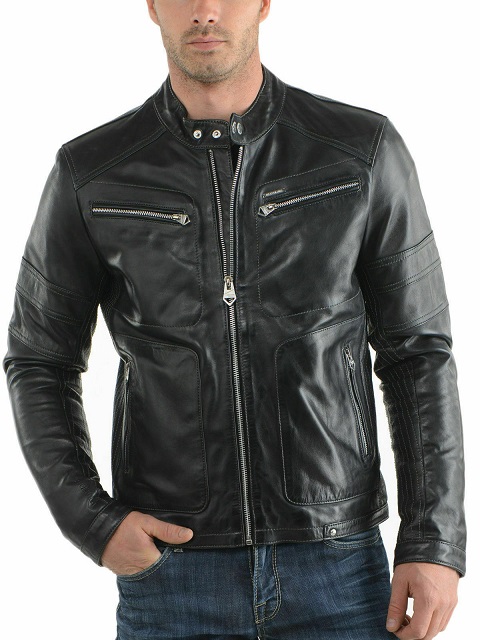 New Men's Custom Made Black Leather Zipper Style Bomber Real Cowhide ...
