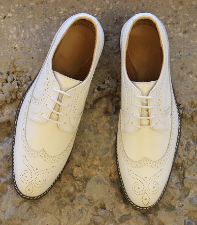 Men's Handmade Formal Shoes White Leather Wing Tip Lace Up Style Dress ...