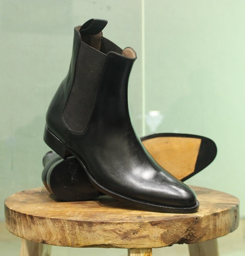 Mens New Handmade Shoes Black Leather Ankle High Long Chelsea Boots ...
