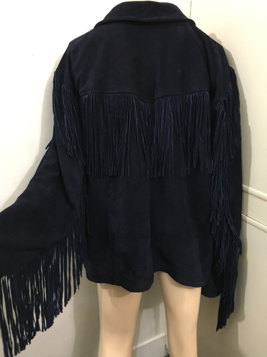 Men's New Handcrafted Blue Western / Cow Boy Fringes Cow Suede Leather ...