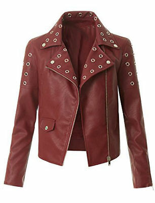 WOMEN'S LEATHER ZIP UP MOTO BIKER JACKET WITH POCKET RED JACKET MADE TO ...