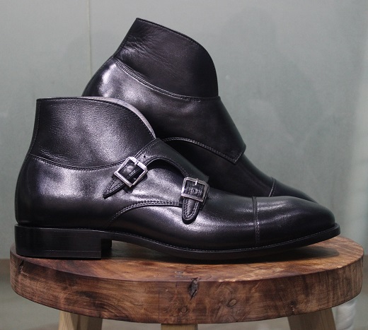 New Mens Handmade Formal Black Double Buckle Ankle High Double Monk ...