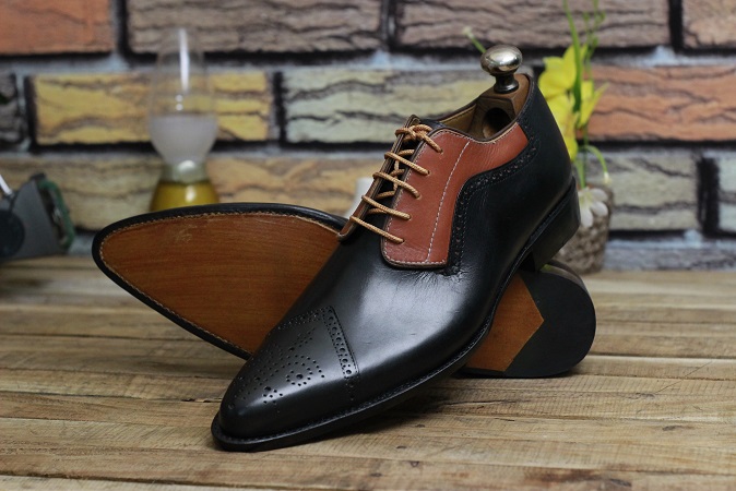 Men's Custom Made Leather Shoes Black & Brown Leather Lace Up Stylish ...