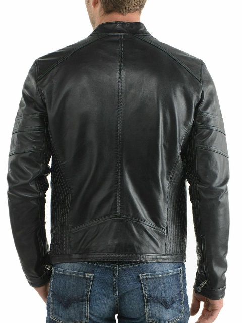 New Men's Custom Made Black Leather Zipper Style Bomber Real Cowhide ...