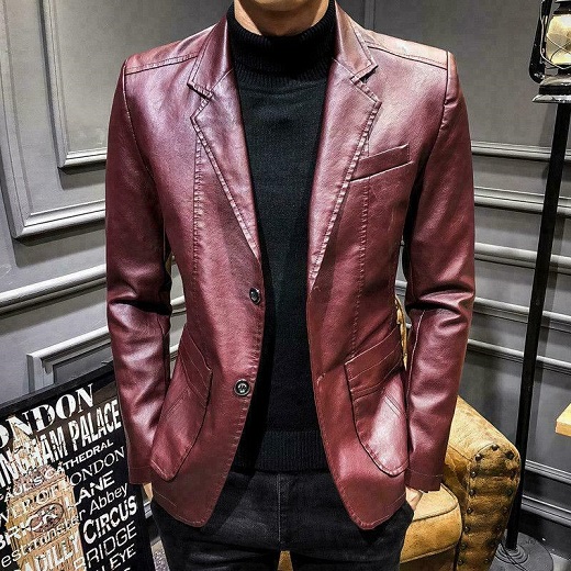 New Men's Stylish Handmade Maroon Leather Fashion Cowhide Leather Coat ...