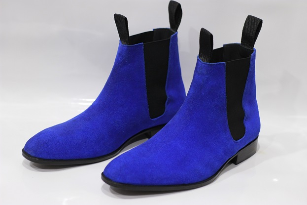New Men's Handmade Boots Blue Suede Leather Stylish Ankle High Chelsea ...