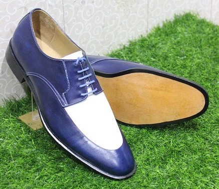 Men's Handmade Formal Shoes Dual Tone Blue & White Leather Lace up ...